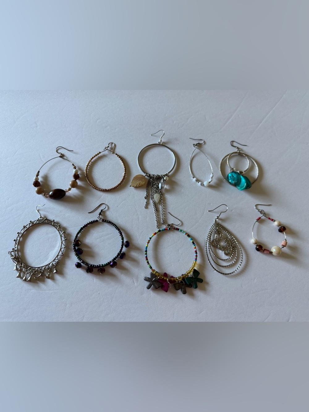 Multicolor Beaded Hoop single Earrings with Charms